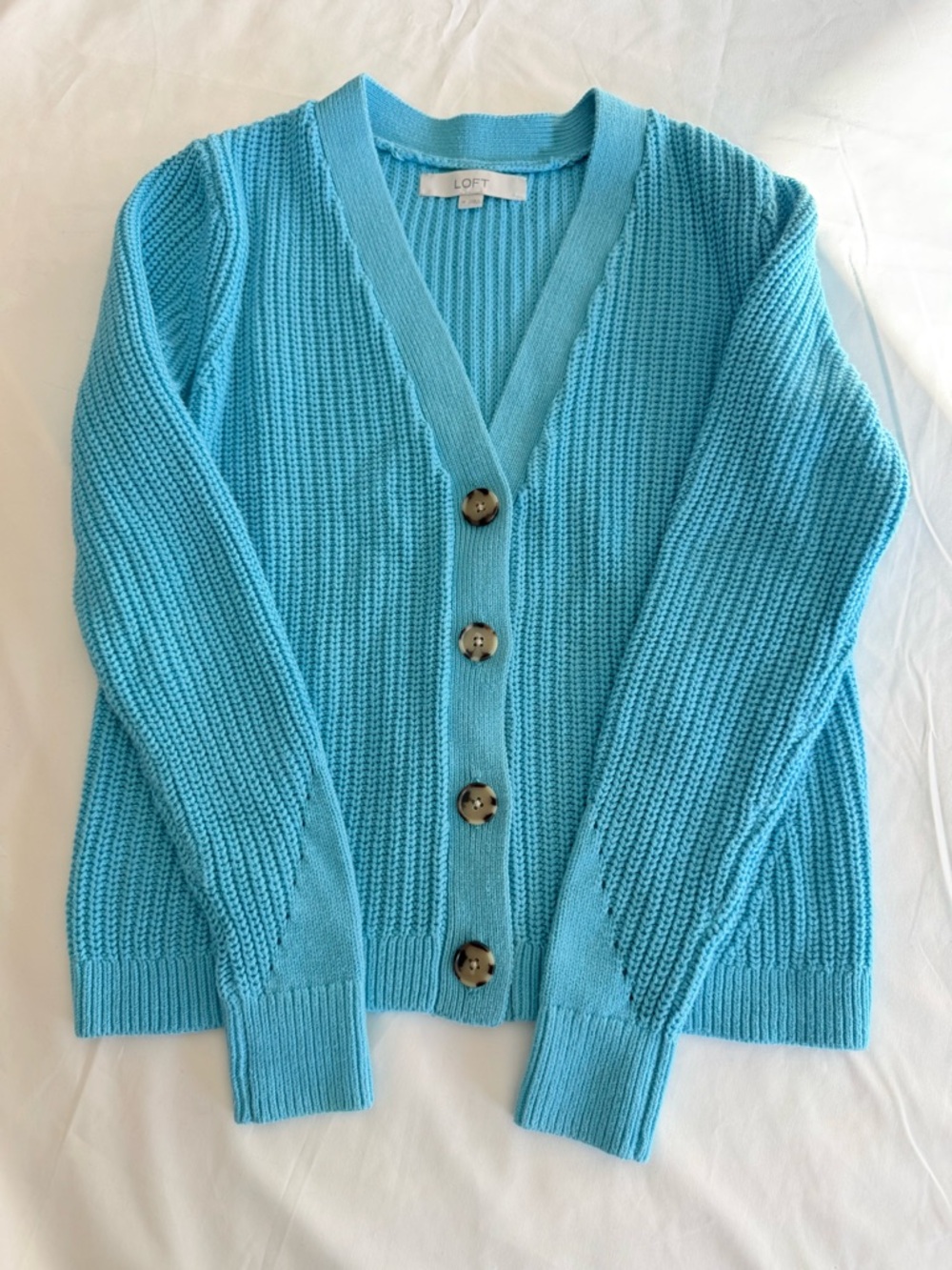 LOFT Button Cardigan Turquoise